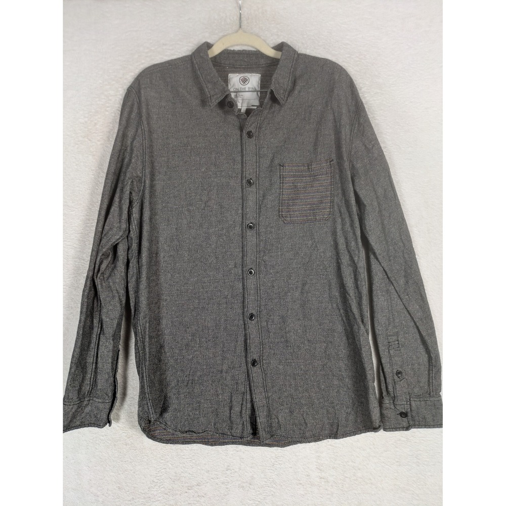 On The Byas Button Down Shirt Men's Large Grey Striped Pocket Long Sleeve Casual
